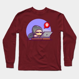 Hacker Operating Laptop Cartoon Long Sleeve T-Shirt